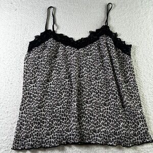 Everleigh Animal Leopard Print Y2K Cami Top Black Lace Trim Pleated Size L